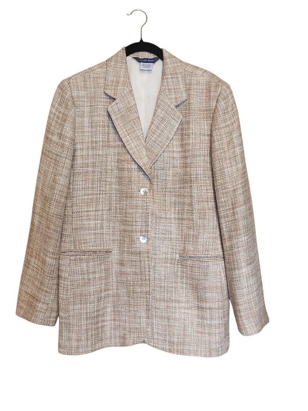 VINTAGE AUSTIN REED LUXURY 100% MATKA SILK TWEED BLAZER TAN QUIET LUXURY 12 - Picture 3 of 11
